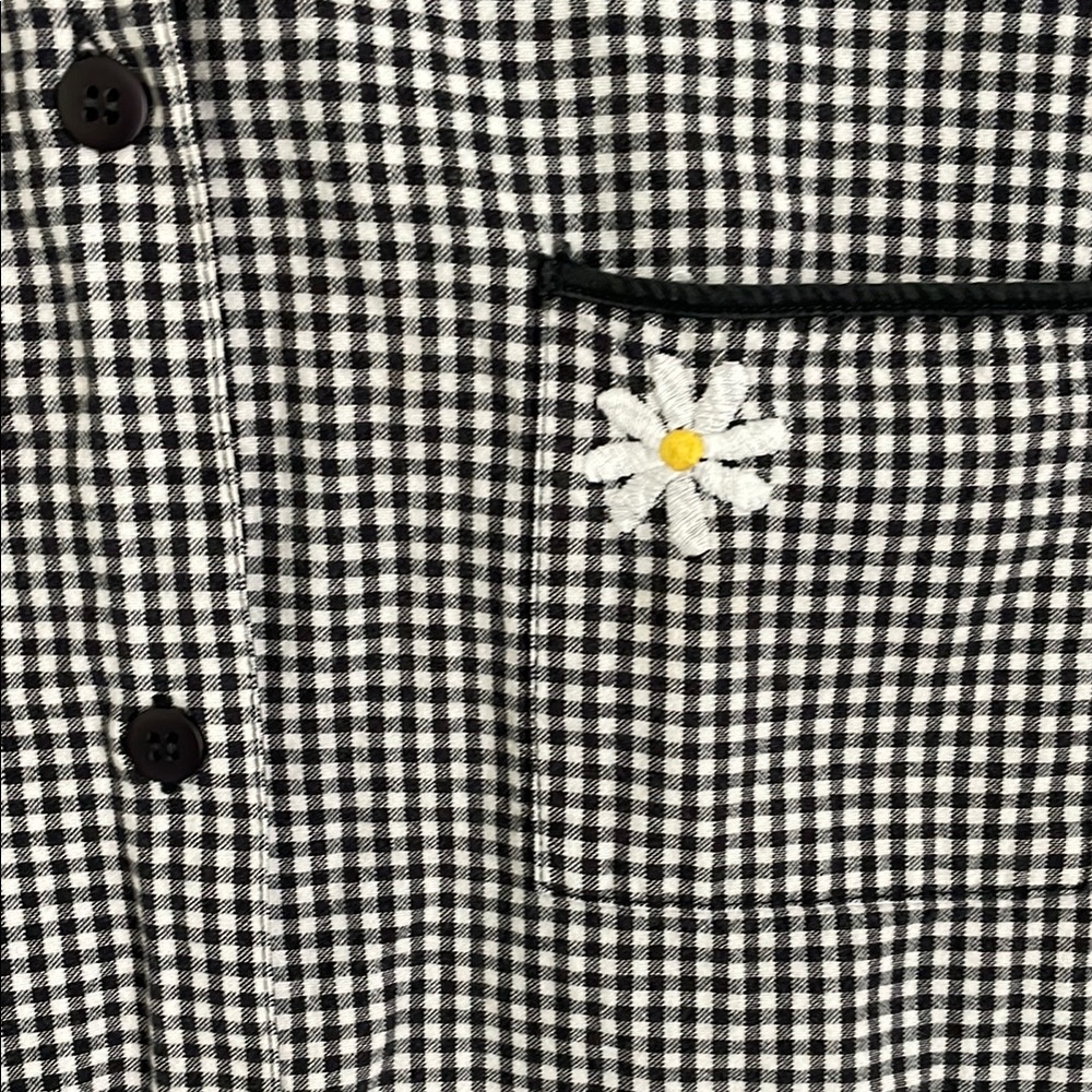 Vintage Black and White Checkered Button Down Shirt with Floral Hem - Picture 6 of 8